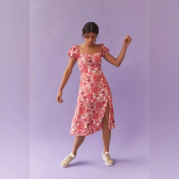 HELLO MOLLY Samba Tonight Midi Dress Pink Floral Size Small 4 US - Picture 10 of 11